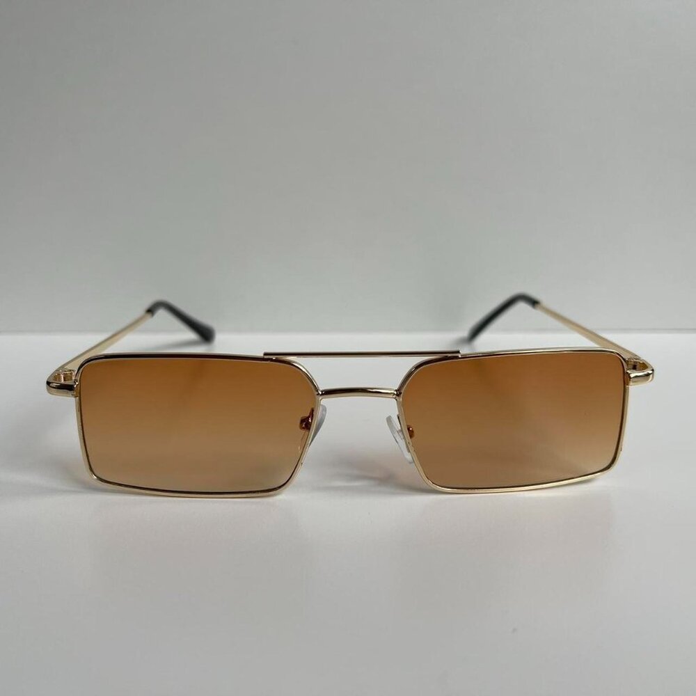 vintage y2k 90s 2000s unique slim gold trim square sunglasses - Picture 4 of 7
